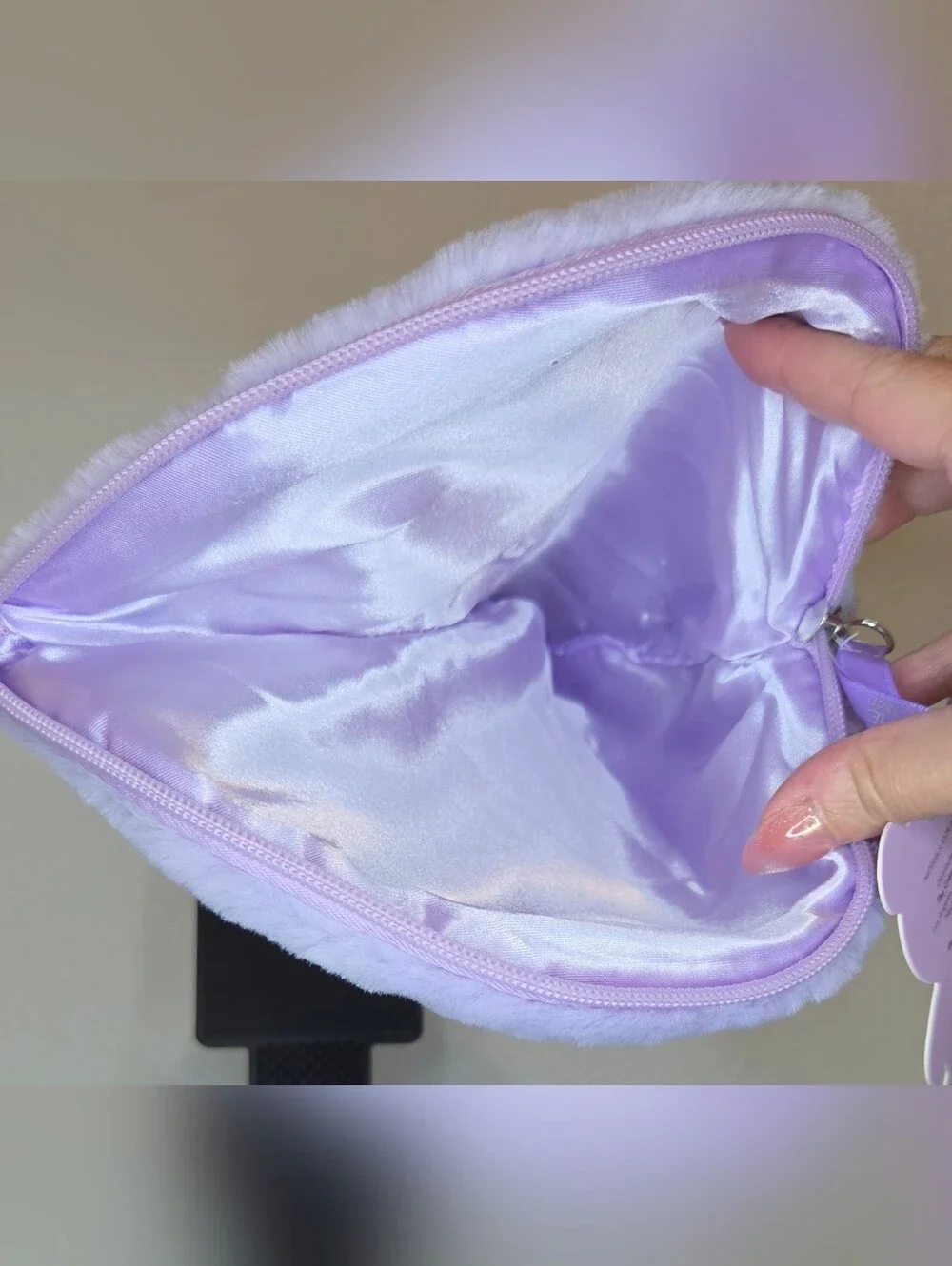 🕯The Crème Shop Teddy Bag Plush Makeup Bag Lavender Crescent Cosmetic Pouch NWT